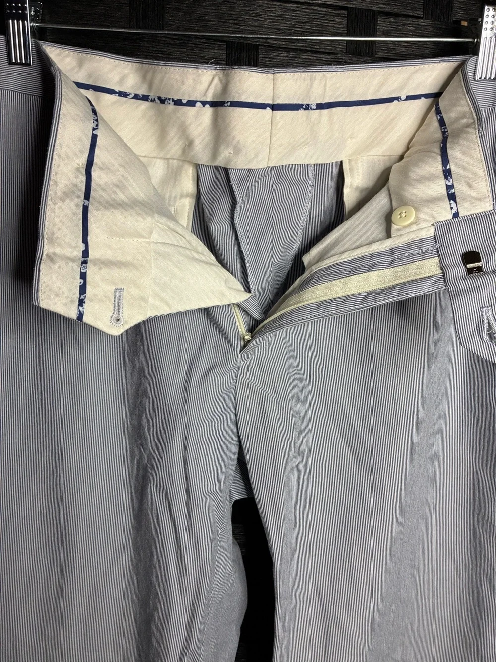 Michael Kors Blue and White Pinstriped Men's Chinos - Classic Straight Fit